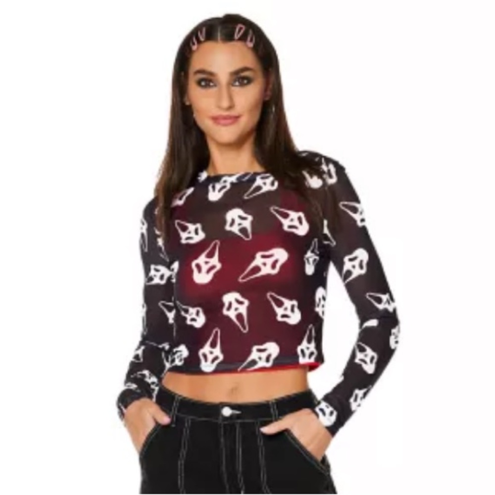 Women’s ghostface mesh long sleeve crop top scream bioworld XL